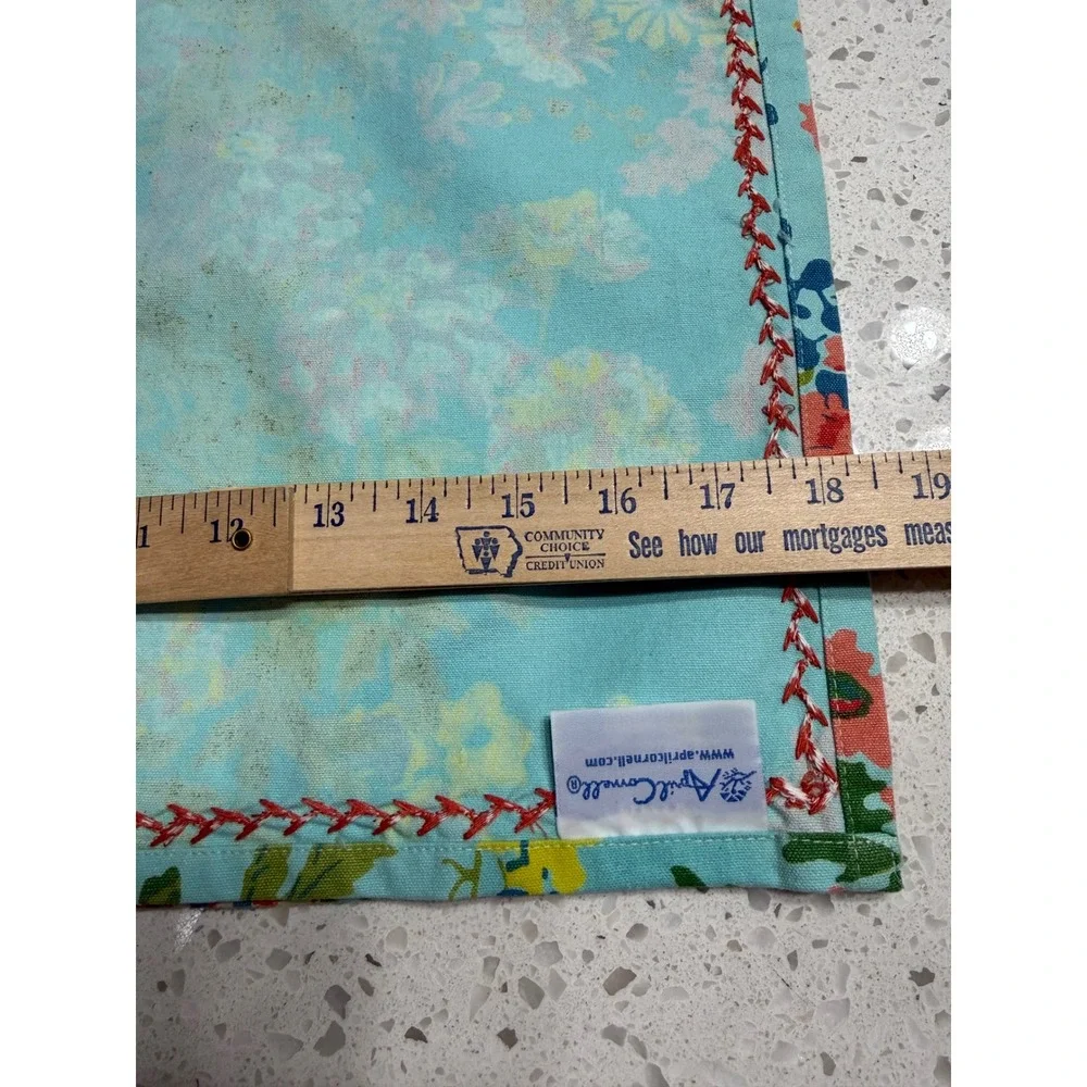 April Cornell Placemats Set‎ of 2 Blue Floral Cotton EUC Whipstitch 19x13 Boho